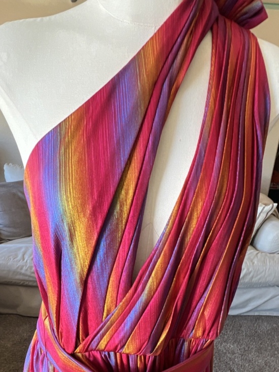 retrofête Multicolor Striped One-Shoulder Sleeveless Belted Maxi Dress Size XL - Picture 2 of 11